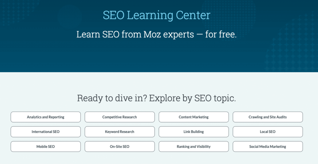 the moz SEO learning center-marketing websites