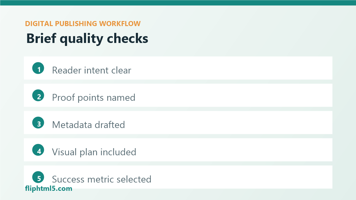 Content brief quality checklist for digital publishers
