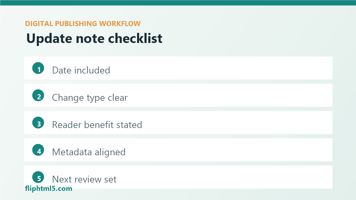 Content update note checklist for digital publishers