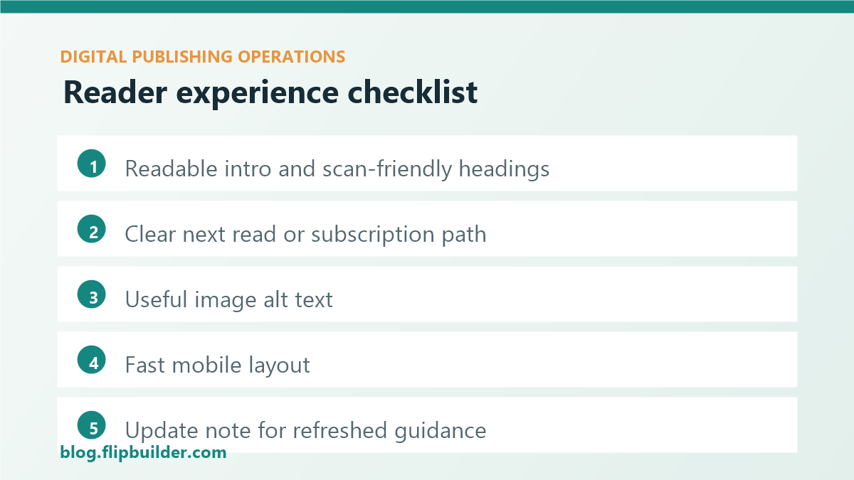Reader experience checklist for digital publishing operations
