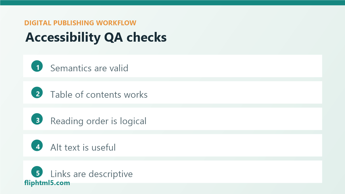 EPUB accessibility QA checklist for publishing teams